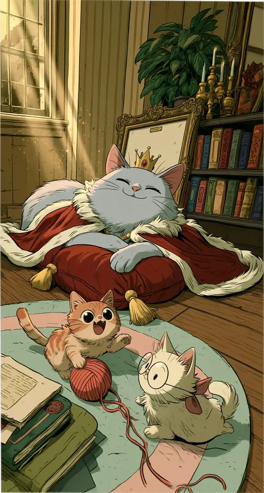 Cats relaxing in a sunlit room — Purry Defense artwork